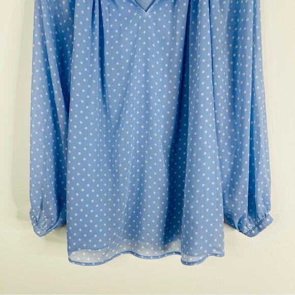 Talbots blue white polka dot preppy chiffon puff balloon sleeve top medium - Picture 3 of 7